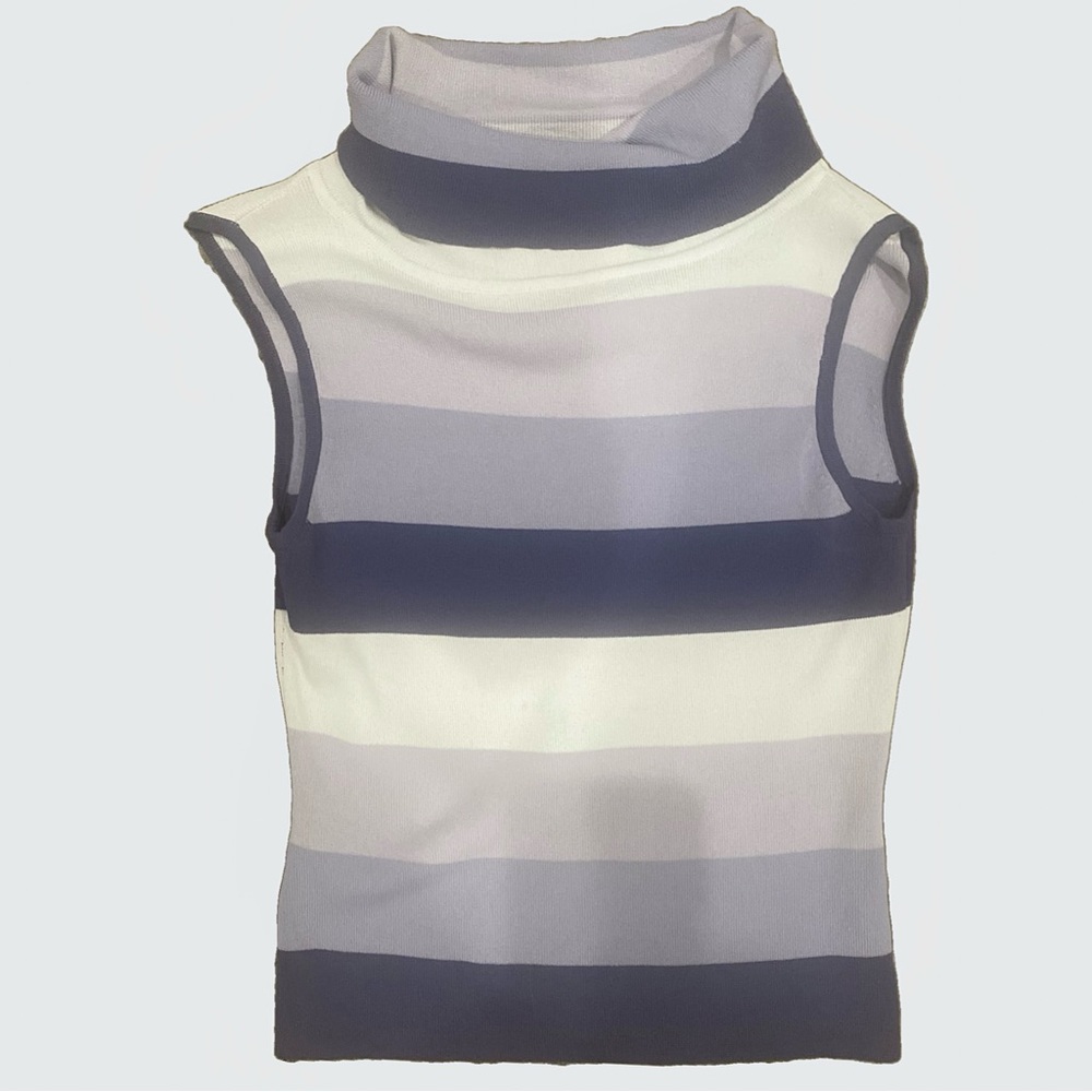 Vintage Michelle Preppy Retrosport Striped Sleeveless Turtlneck Top